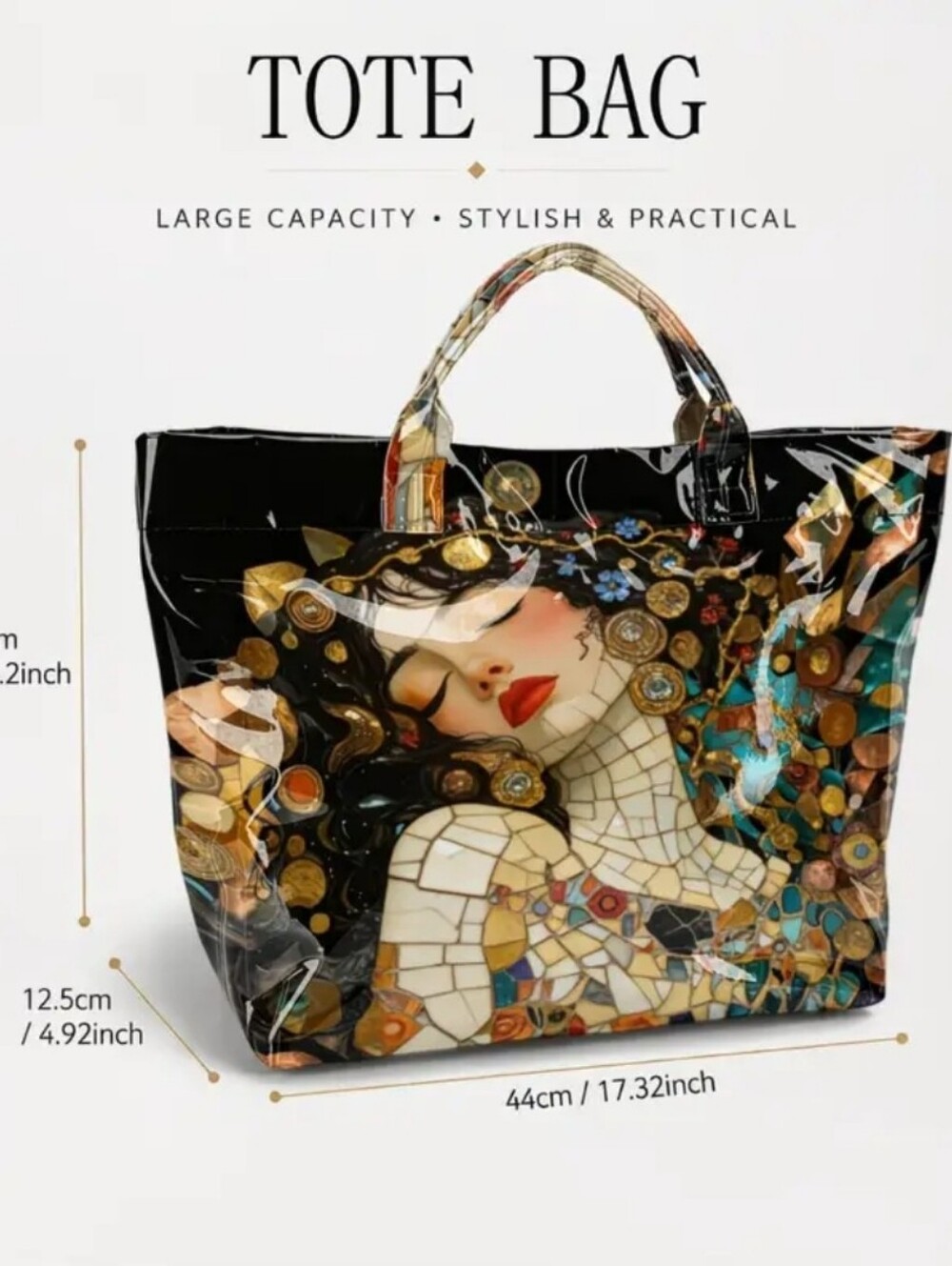 Beautiful Mosaic Artsy Style Female Portriat Pictire Jand Tote Bag - Picture 4 of 11